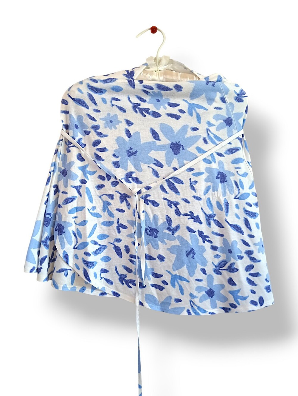 Blue Floral Tie-Waist Mini Skirt Knit Wrap Boho Pretty Soft Femme Cottagecore